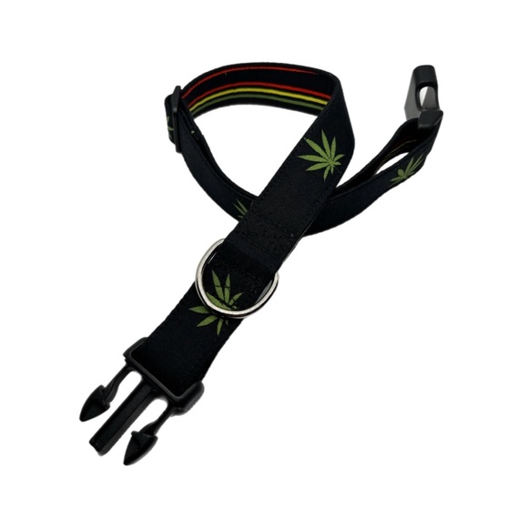 1” Black Cannabis Dog Collar - Picture 3 of 8